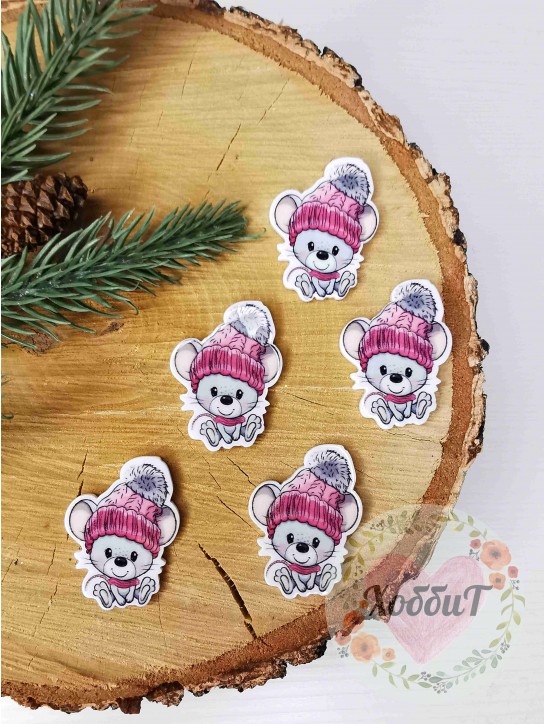 Кабошон-вырубка "Мышонок в шапке" 2,6*3,6см.